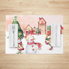 Aperturee - Aperturee Snowy Town Snowman Bunny Christmas Set Of 4 Placemats