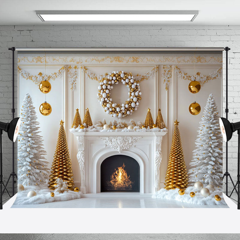 Aperturee - Aperturee Snowy Tree Cozy Fireplace Warm Christmas Backdrop