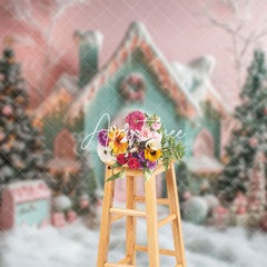 Aperturee - Aperturee Snowy Trees Candy Holiday Winter Christmas Backdrop