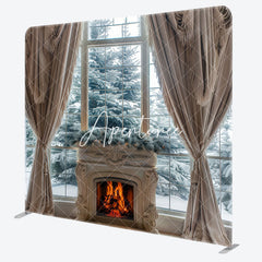 Aperturee - Aperturee Snowy Trees Fireplace Curtain View Pillow Cover Backdrop