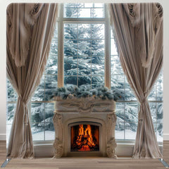 Aperturee - Aperturee Snowy Trees Fireplace Curtain View Pillow Cover Backdrop