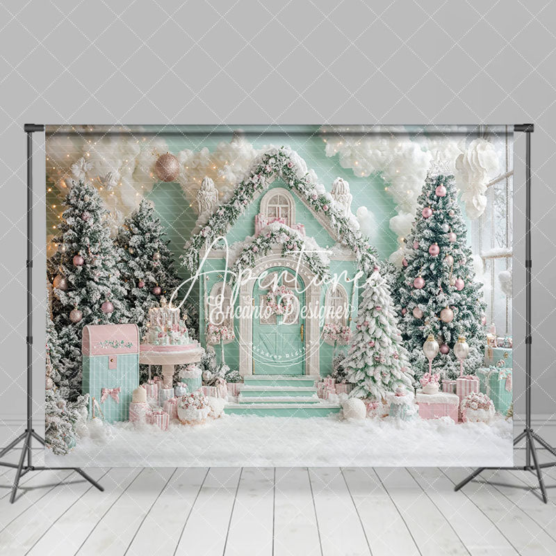 Aperturee - Aperturee Snowy Trees Gift Boxes Winter Christmas Backdrop