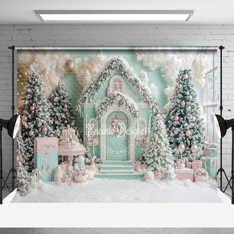 Aperturee - Aperturee Snowy Trees Gift Boxes Winter Christmas Backdrop