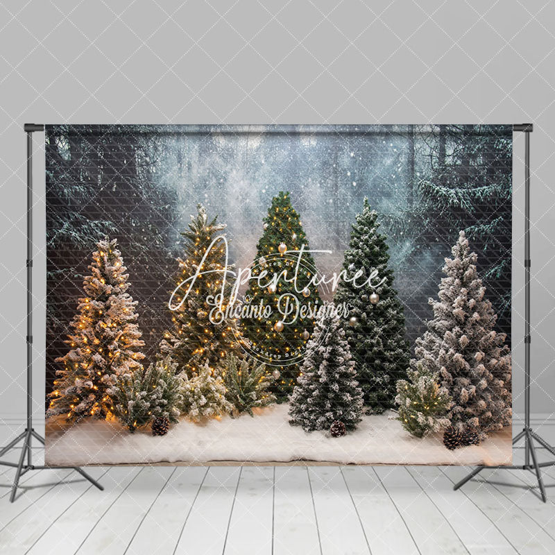 Aperturee - Aperturee Snowy Trees Winter Christmas Scene Forest Backdrop