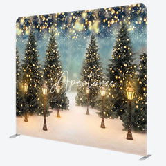 Aperturee - Aperturee Snowy Trees Winter Night Bokeh Tension Fabric Backdrop