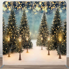 Aperturee - Aperturee Snowy Trees Winter Night Bokeh Tension Fabric Backdrop