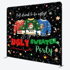 Aperturee - Aperturee Snowy Ugly Sweater Xmas Party Pillow Case Backdrop