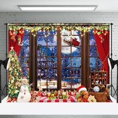 Aperturee - Aperturee Snowy Village Santa Window View Christmas Backdrop