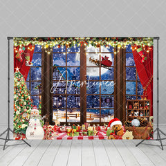 Aperturee - Aperturee Snowy Village Santa Window View Christmas Backdrop