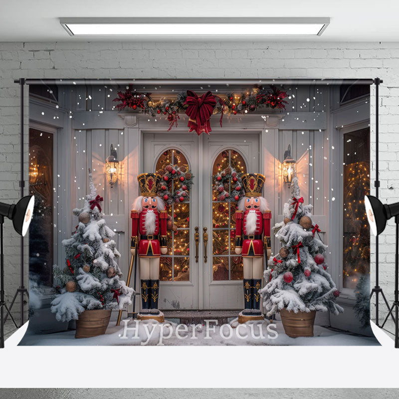 Aperturee - Aperturee Snowy White Lit Christmas Nutcracker Shop Backdrop