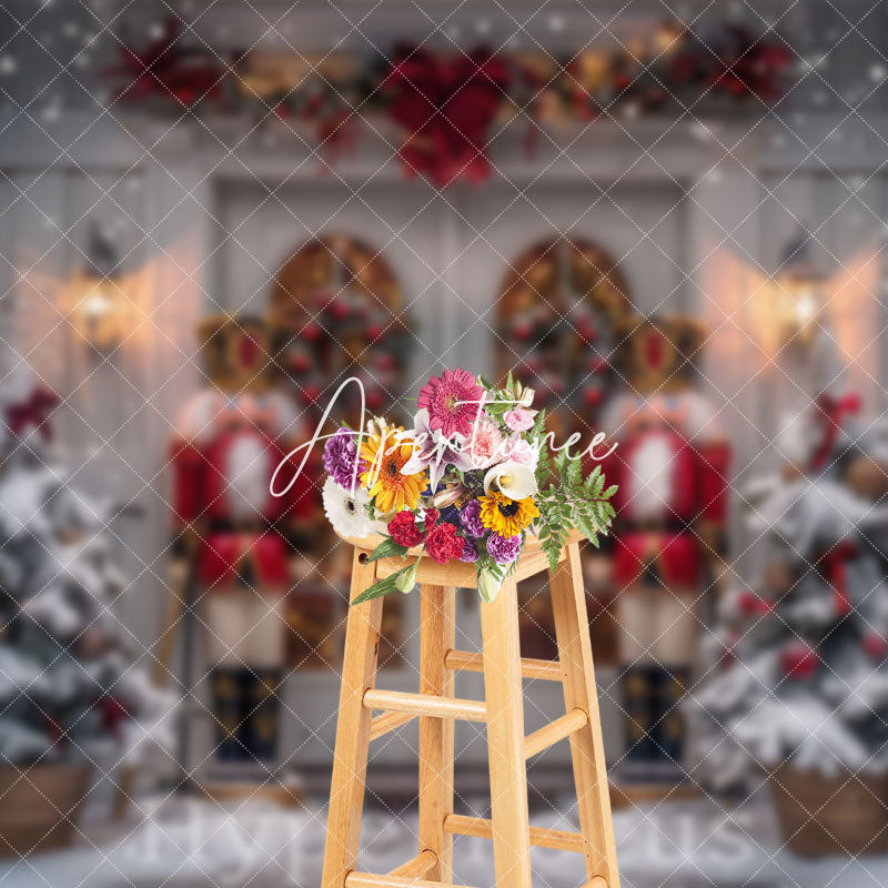 Aperturee - Aperturee Snowy White Lit Christmas Nutcracker Shop Backdrop