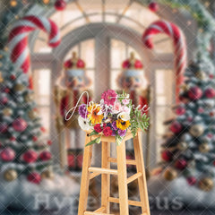 Aperturee - Aperturee Snowy White Lit Christmas Nutcracker Store Backdrop