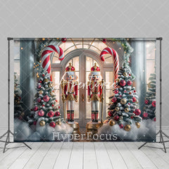 Aperturee - Aperturee Snowy White Lit Christmas Nutcracker Store Backdrop