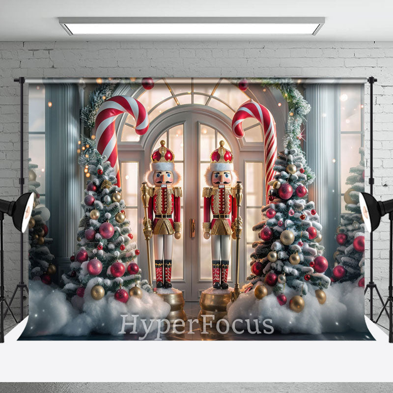 Aperturee - Aperturee Snowy White Lit Christmas Nutcracker Store Backdrop