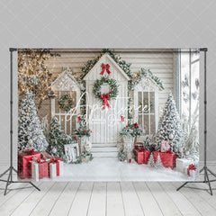 Aperturee - Aperturee Snowy White Trees House Gifts Christmas Backdrop