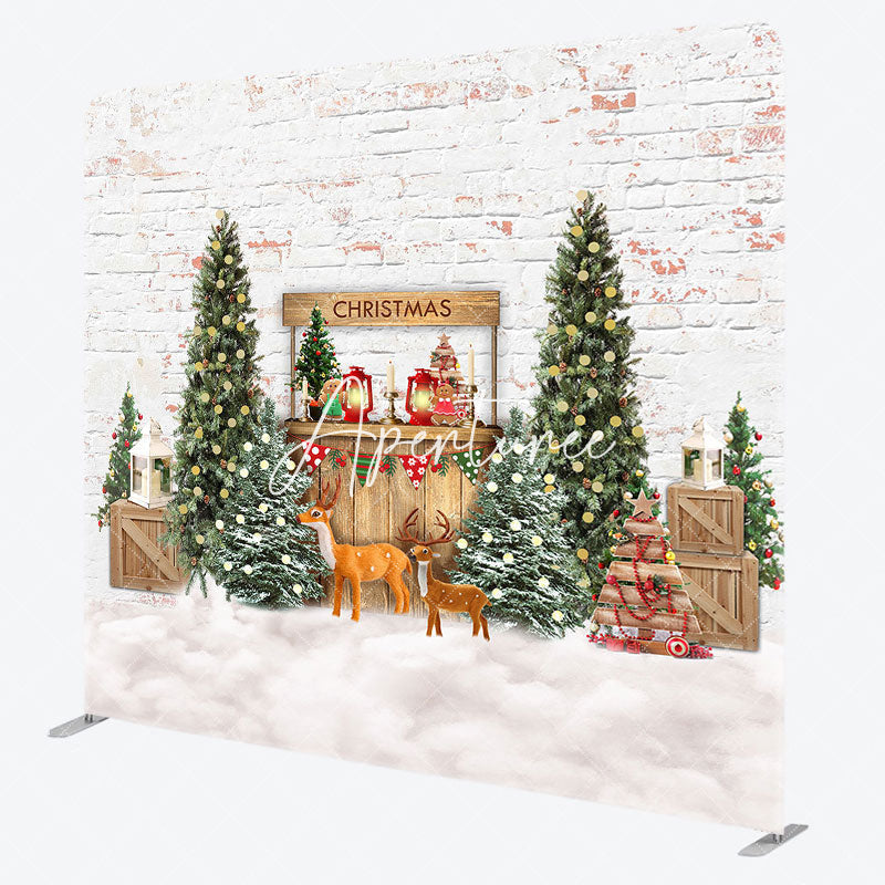 Aperturee - Aperturee Snowy Whiter Christmas Square Arch Fabric Backdrop