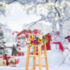 Aperturee - Aperturee Snowy Wild Forest Snowman Merry Christmas Backdrop