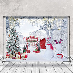 Aperturee - Aperturee Snowy Wild Forest Snowman Merry Christmas Backdrop