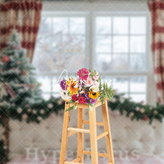 Aperturee - Aperturee Snowy Window Scene Christmas Vibe Headboard Backdrop