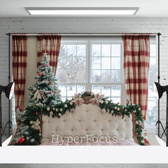 Aperturee - Aperturee Snowy Window Scene Christmas Vibe Headboard Backdrop