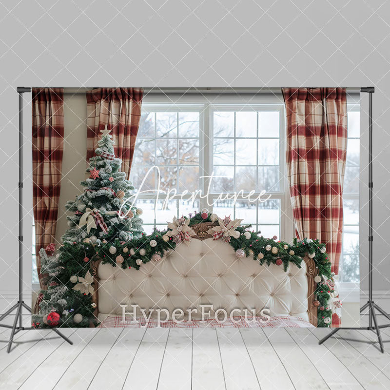 Aperturee - Aperturee Snowy Window Scene Christmas Vibe Headboard Backdrop