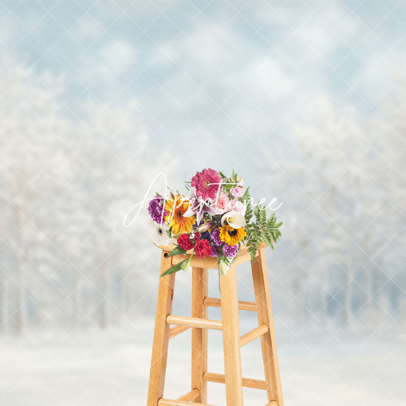 Aperturee - Aperturee Snowy Winter Forest Path Natural Scenery Backdrop