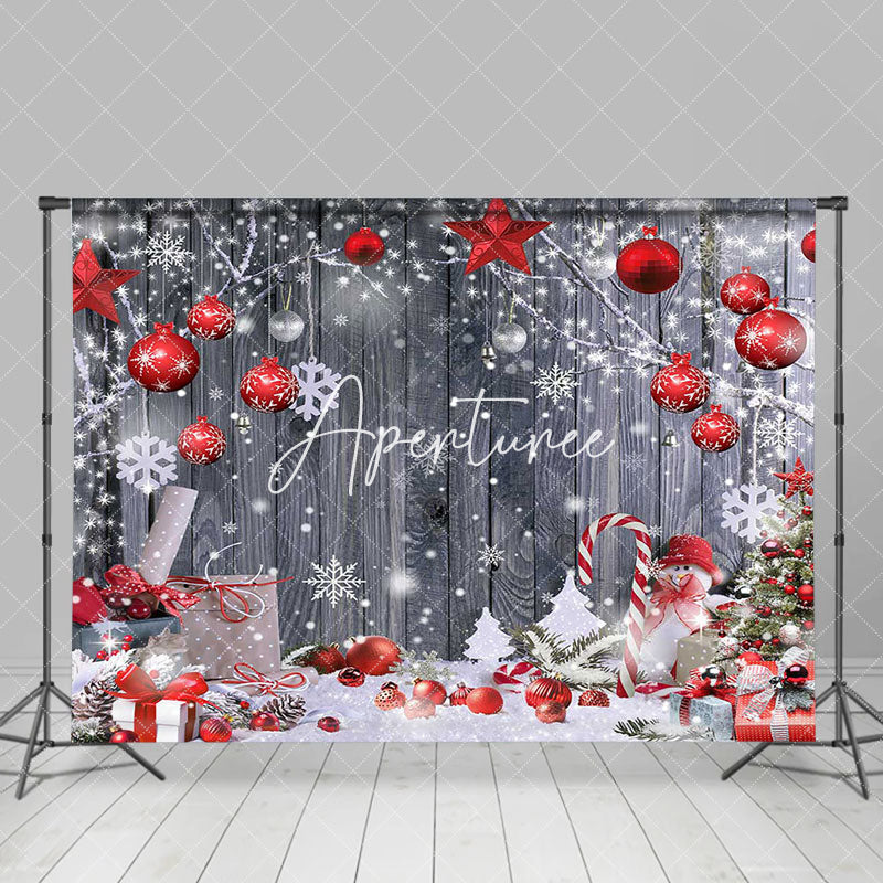 Aperturee - Aperturee Snowy Winter Red Gifts Bells Wood Christmas Backdrop