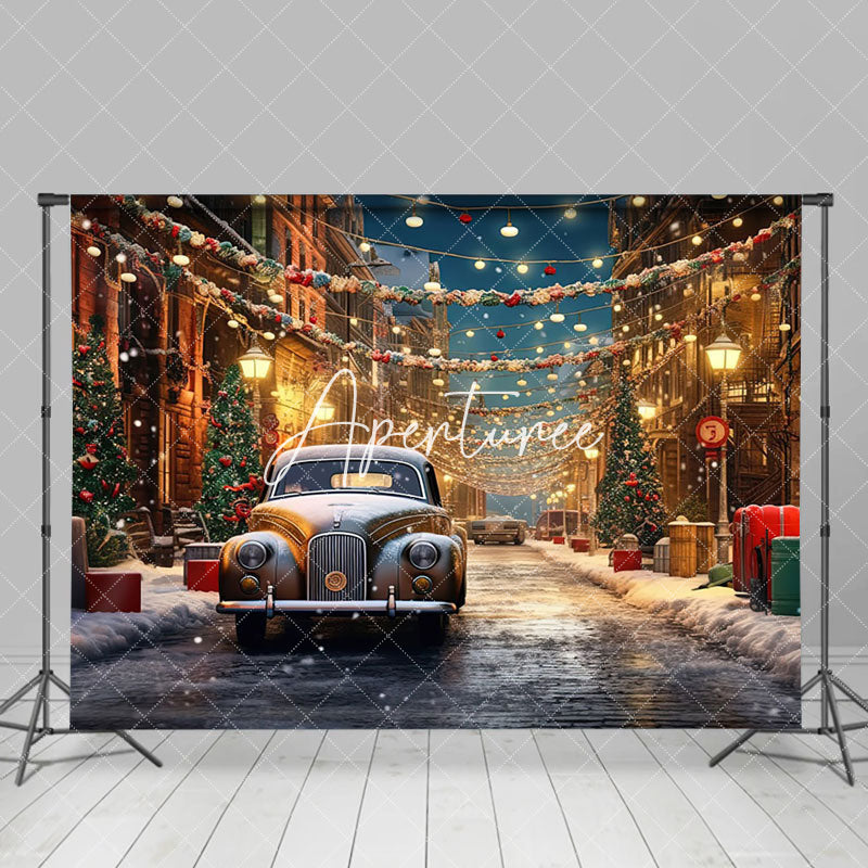 Aperturee - Aperturee Snowy Winter Street Car Festive Christmas Backdrop