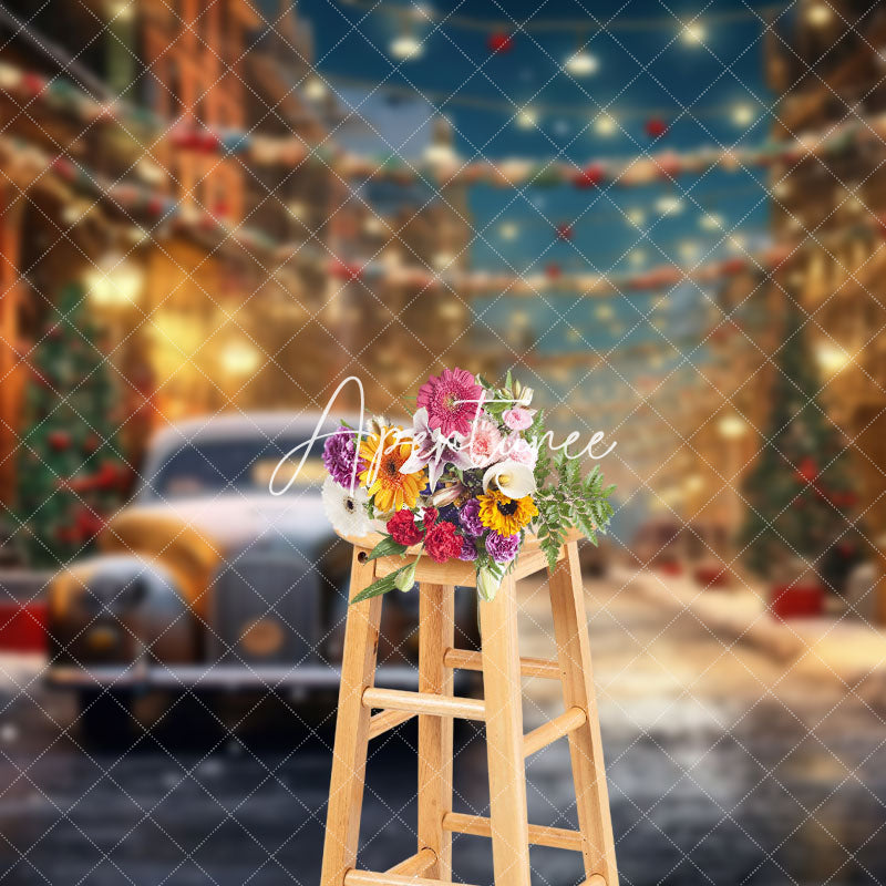 Aperturee - Aperturee Snowy Winter Street Car Festive Christmas Backdrop