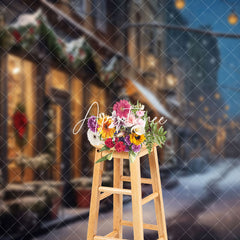 Aperturee - Aperturee Snowy Winter Wonderland Christmas Steet Backdrop