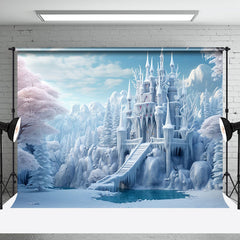 Aperturee - Aperturee Snowy Winter Wonderland Frozen Castle Photo Backdrop