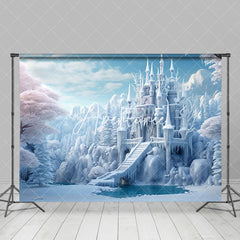 Aperturee - Aperturee Snowy Winter Wonderland Frozen Castle Photo Backdrop