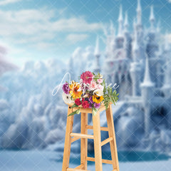 Aperturee - Aperturee Snowy Winter Wonderland Frozen Castle Photo Backdrop