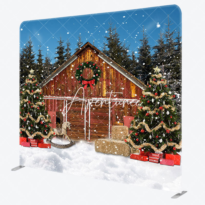 Aperturee - Aperturee Snowy Wood House Night Christmas Pillow Case Backdrop