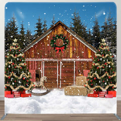 Aperturee - Aperturee Snowy Wood House Night Christmas Pillow Case Backdrop