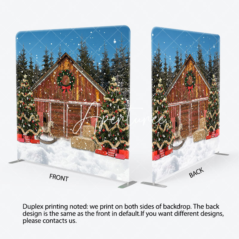 Aperturee - Aperturee Snowy Wood House Night Christmas Pillow Case Backdrop