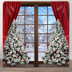 Aperturee - Aperturee Snowy Wood Window Christmas Pillow Cover Backdrop