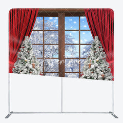 Aperturee - Aperturee Snowy Wood Window Christmas Pillow Cover Backdrop