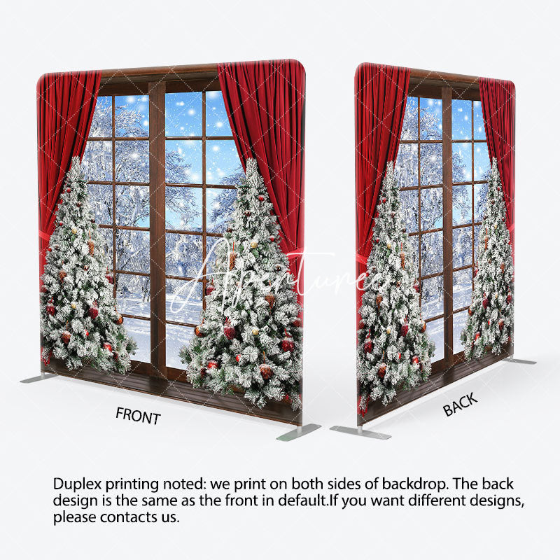 Aperturee - Aperturee Snowy Wood Window Christmas Pillow Cover Backdrop