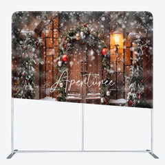 Aperturee - Aperturee Snowy Wooden Door Light Winter Tension Fabric Backdrop