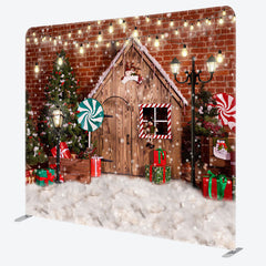 Aperturee - Aperturee Snowy Wooden House Bricks Christmas Tree Backdrop