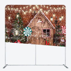 Aperturee - Aperturee Snowy Wooden House Bricks Christmas Tree Backdrop