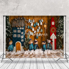 Aperturee - Aperturee Snowy Wooden House Fox Family Christmas Backdrop