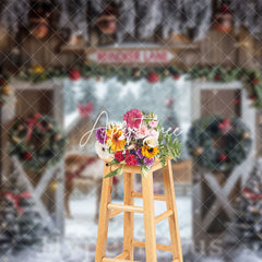 Aperturee - Aperturee Snowy Wooden Reindeer Lane Christmas Vibe Backdrop