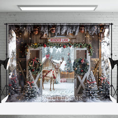 Aperturee - Aperturee Snowy Wooden Reindeer Lane Christmas Vibe Backdrop