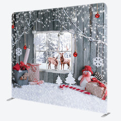 Aperturee - Aperturee Snowy Wooden Window Elk Merry Christmas Backdrop