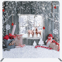 Aperturee - Aperturee Snowy Wooden Window Elk Merry Christmas Backdrop