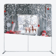 Aperturee - Aperturee Snowy Wooden Window Elk Merry Christmas Backdrop