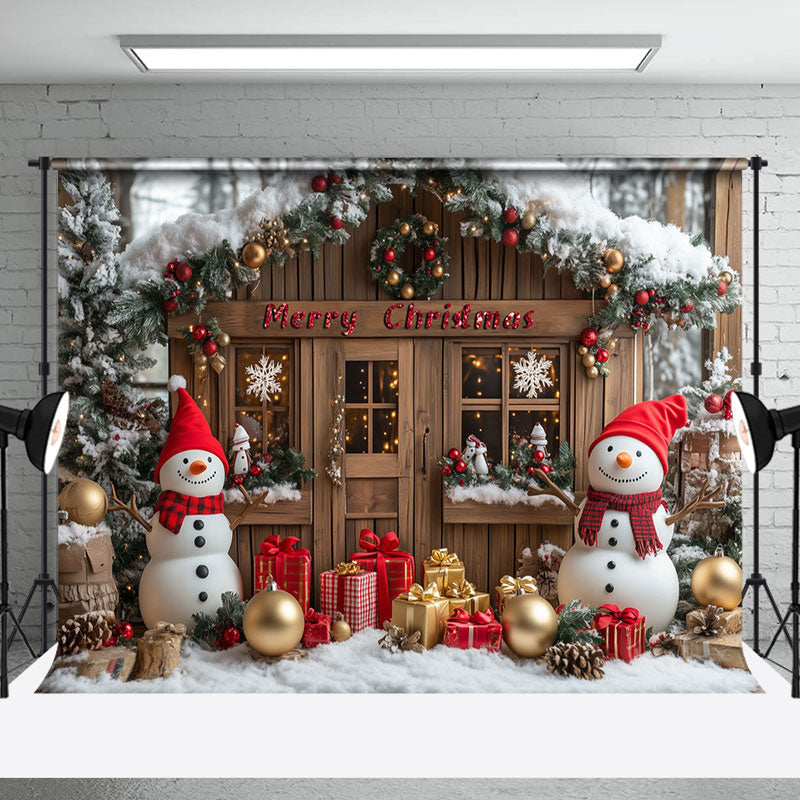 Aperturee - Aperturee Snowy Wreath Cabin Snowman Baubla Christmas Backdrop