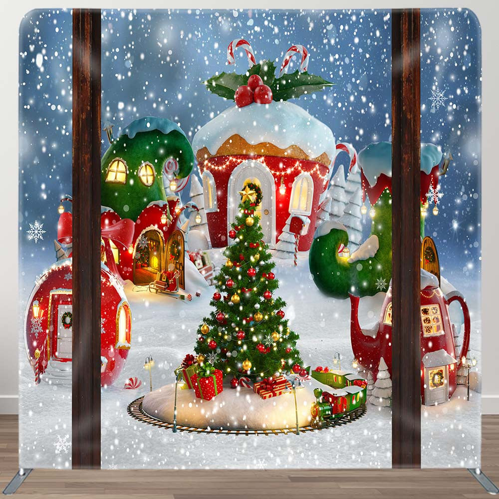 Aperturee - Aperturee Snowy Xmas House Tree Holiday Pillow Cover Backdrop